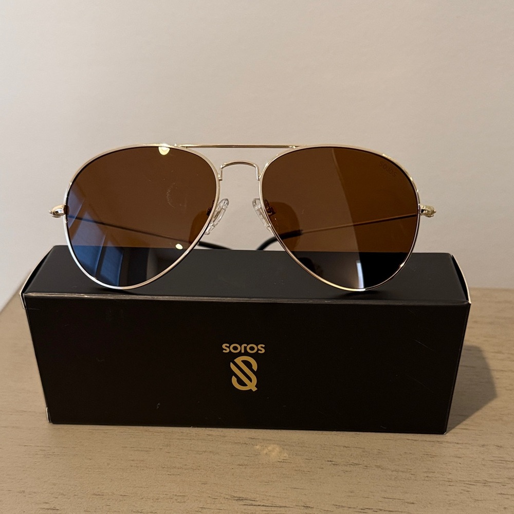 Sojos Gold and Brown Aviator Sunglasses